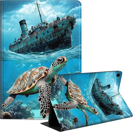 Case for Samsung Galaxy Tab A9 8.7-Inch 2023, Slim PU Leather Stand Cover with Auto Wake/Sleep, Multi-Angle Viewing & Shockproof, Majestic Sea Turtle