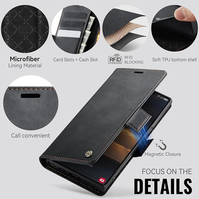 Wallet Case for Samsung Galaxy S24 Ultra Leather Wallet Flip Cover with Card Holder, Kickstand, Magnetic Closure, RFID Blocking TPU Shockproof Phone Case Compatible with S24 Ultra, Black