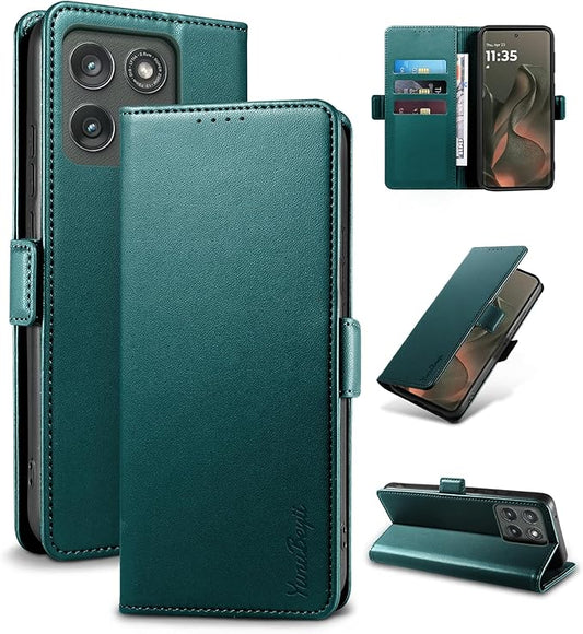 Wallet Flip Case for Motorola Edge (2025) - [RFID Blocking] Luxury PU Leather Card Holder Magnetic Phone Cover with Kickstand,Shockproof Protective Case,Green