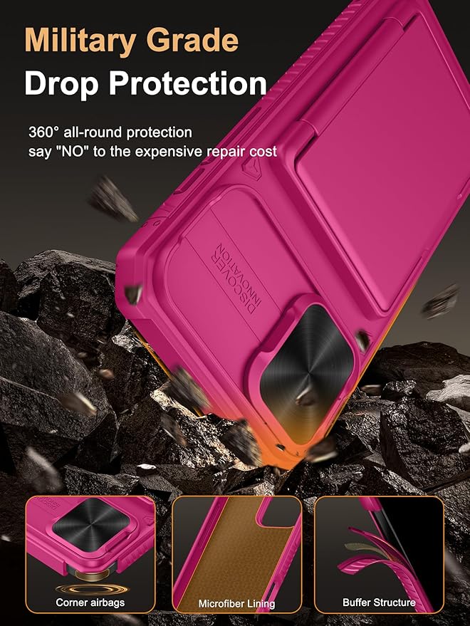 Vihibii for iPhone 16 Plus Case Wallet with Card Holder (4 Cards) [RFID Blocking] & Slide Camera Cover & Raised Edges Protect Screen, Shockproof Rugged Phone Case for iPhone 16 Plus 6.7", Pink