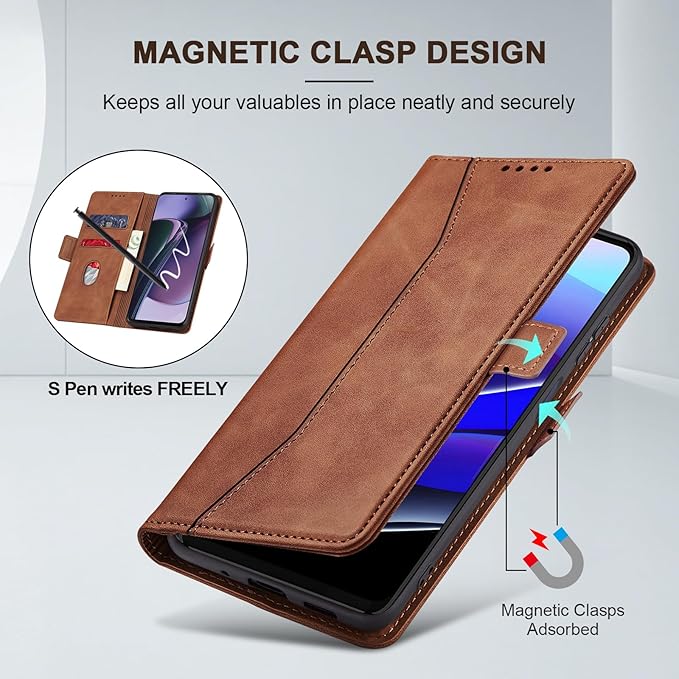 Jasonyu Flip Wallet Case for Moto G Stylus 5G (2023),Leather Magnetic Folio Cover with Card Holder,Kickstand - TPU Shockproof Durable Protective Phone Case,Brown