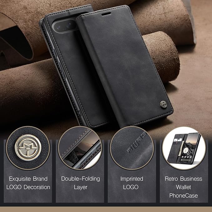 for Google Pixel 10 Pro/Pixel 10/Pixel 9/Pixel 9 Pro Case, Flip Wallet Leather Case with Card Holder Magnetic Closure Shockproof Kickstand Protective Phone Cases Cover, Black