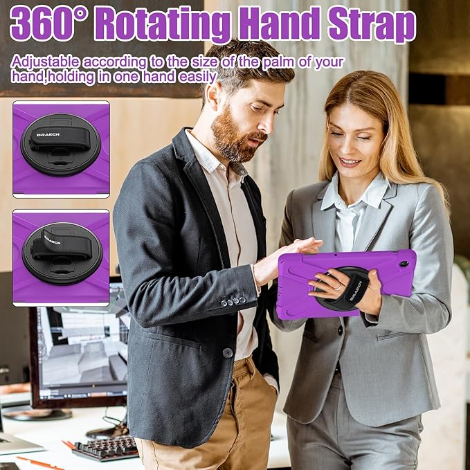 BRAECNstock for Samsung Galaxy Tab A9+ Plus Case 11 inch (SM-X210/X216/X218) Shockproof Protective Kids Case with Screen Protector Pen Holder [360° Rotating Hand Strap+Stand], Purple