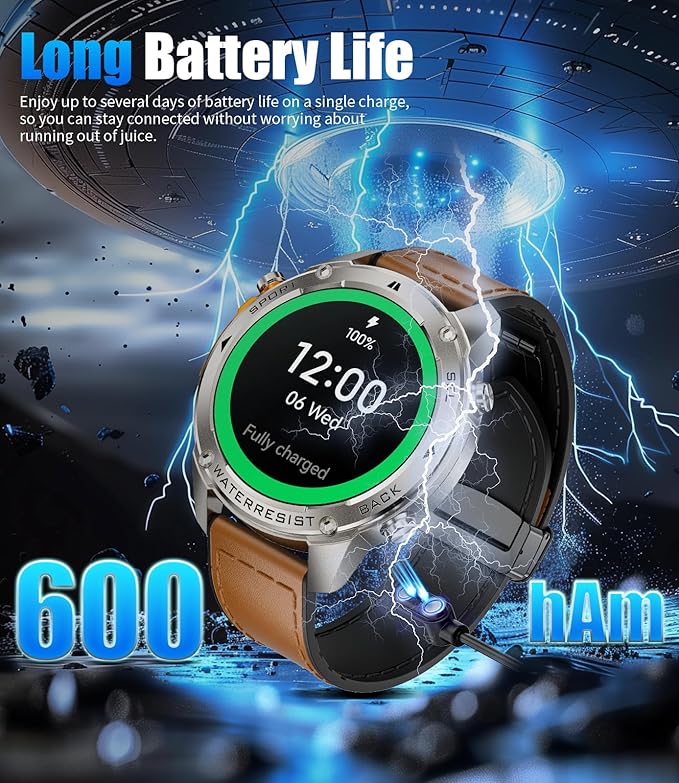 GPS Smart Watch for Men(Answer/Make Call),6 Satellite Positioning/Compass,50M Waterproof,500mAh Extra-large battery,1.43" AMOLED,170 Fitness Sports Modes/Heart Rate/SpO2/Blood Pressure for Android iOS