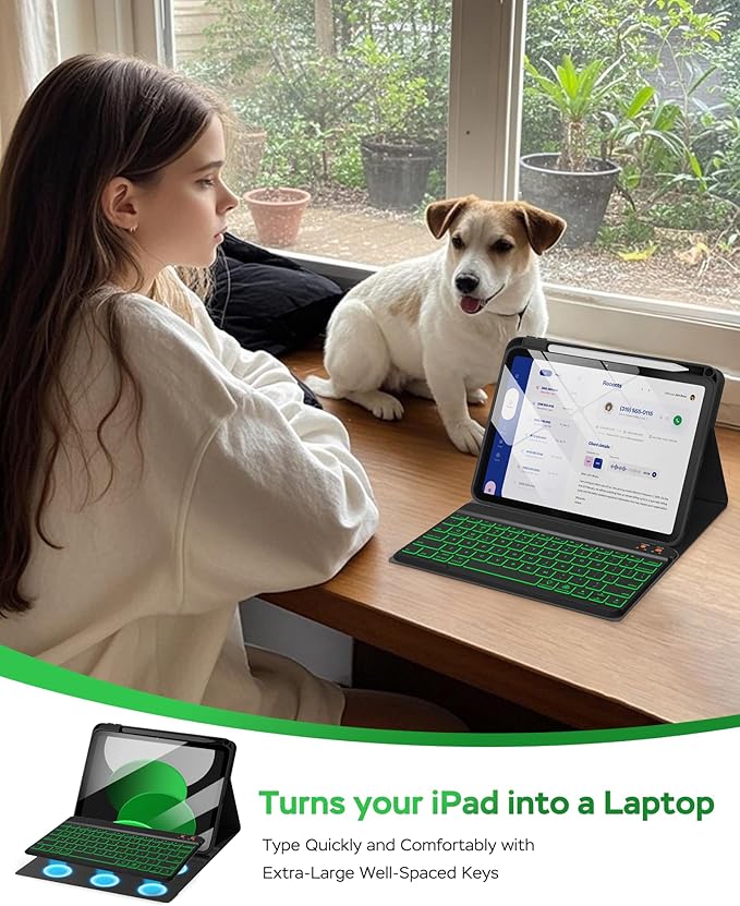 Folio Keyboard Case for iPad 10th Gen 10.9 inch (2022) and iPad 11th (A16, 2025), Magnetic Wireless Detachable Keyboard, 7-Color Backlight, Thin & Light, Pencil Holder (Black)