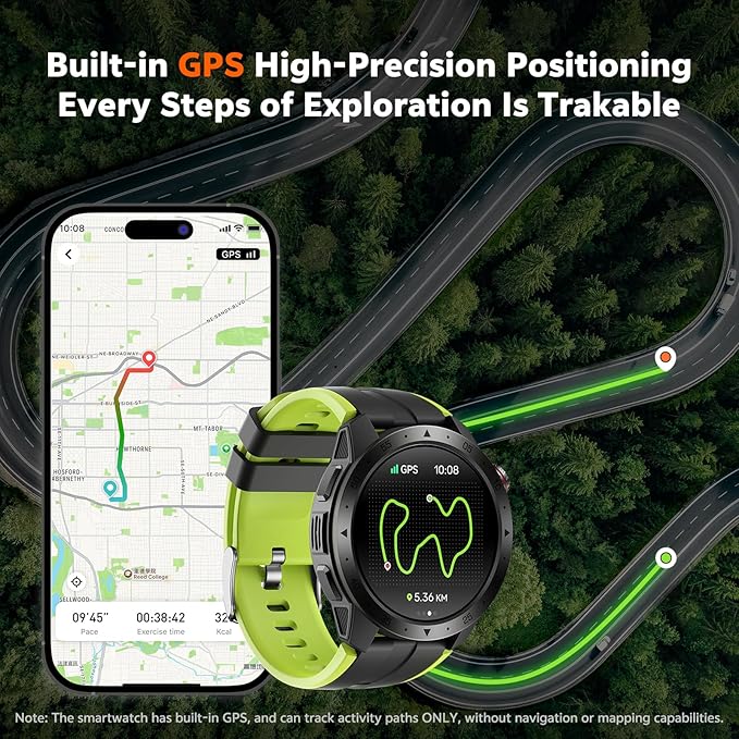 Military Smart Watches for Men Built-in GPS(Answer/Make Calls), 1.43" AMOLED Screen with Compass, Altitude, Barometer, 3ATM Waterproof, Fitness Watch with Health Monitor for Android iOS