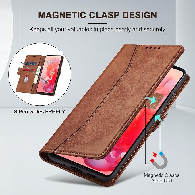 Jasonyu Flip Wallet Case for Moto G Stylus 5G (2024),Leather Magnetic Folio Cover with Card Holder,Kickstand - TPU Shockproof Durable Protective Phone Case,Brown