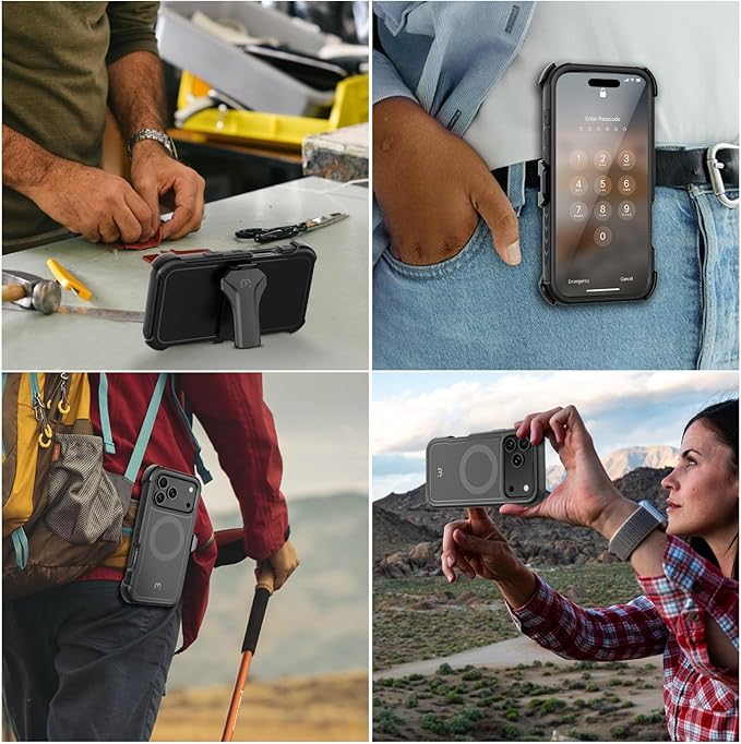 M MYBAT PRO for iPhone 17 Pro Case, Maverick Series Case with Belt Clip Holster,[Compatible with Magsafe] w/Screen Protector,Anti-Drop,Shockproof,w 360°Rotating Kickstand,Heavy Duty Protection Black