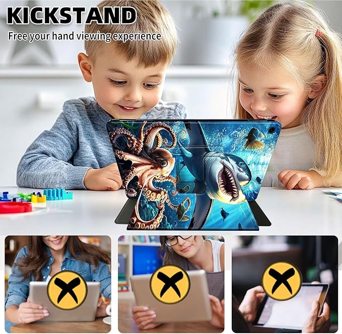 Case for Samsung Galaxy Tab A9+/A9 Plus 11 Inch 2023 Tablet Case, 360 Degree Rotating Folio Stand Smart Cover for Galaxy Tab A9+ Tablet SM-X210/X216/X218, Auto Sleep/Wake, Shark Octopus