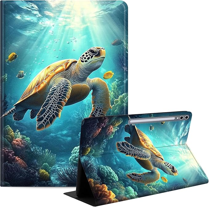 Case for Samsung Galaxy Tab S10 Ultra/Galaxy Tab S9/S8 Ultra 14.6-Inch, Slim PU Leather Stand Cover with Auto Wake/Sleep, Multi-Angle Viewing & Shockproof, Sea Turtle