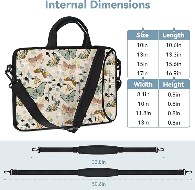 RICHEN 14 15 15.4 15.6 inch Laptop Shoulder Bag Messenger Bag Notebook Handle Sleeve Neoprene Carrying Case with Accessories Pocket (14-15.6 inch, Butterflies Wishes)