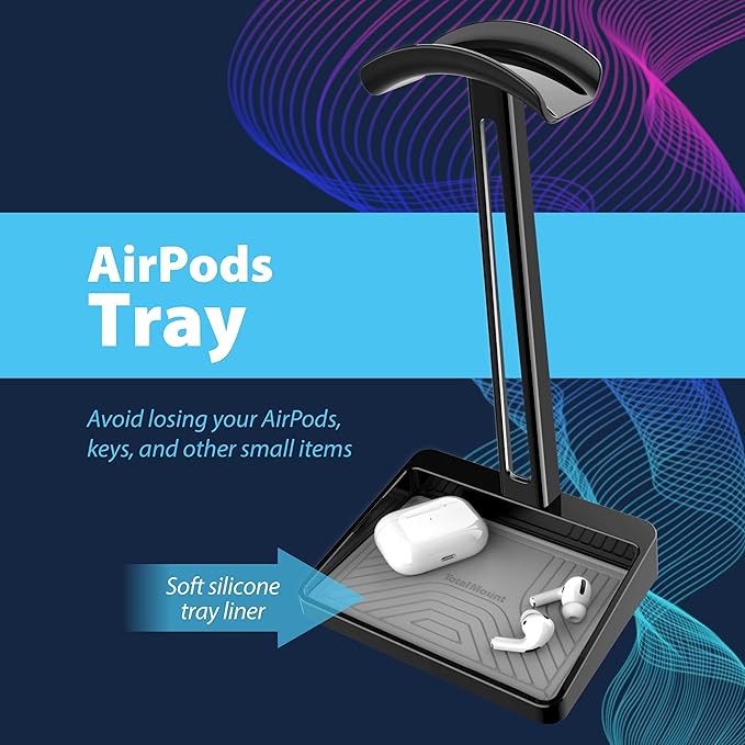 TotalMount Headphone Stand – Premium Headphone Storage and Protection (Tall Headset Stand with Gray Silicone Tray Liner)