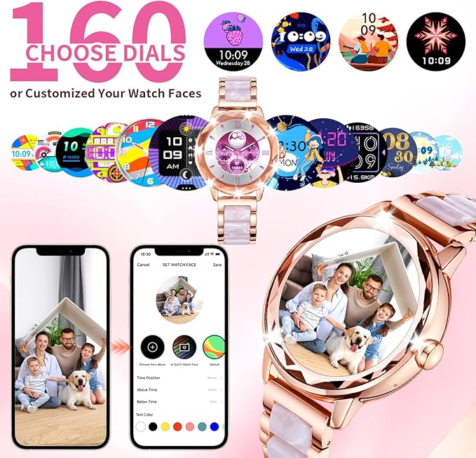 Smart Watch for Women with Make/Answer Call, 1.2" Adjustable Fitness Watch with Heart Rate Sleep Monitor Female Cycle and 100+ Sports Modes for iOS Android