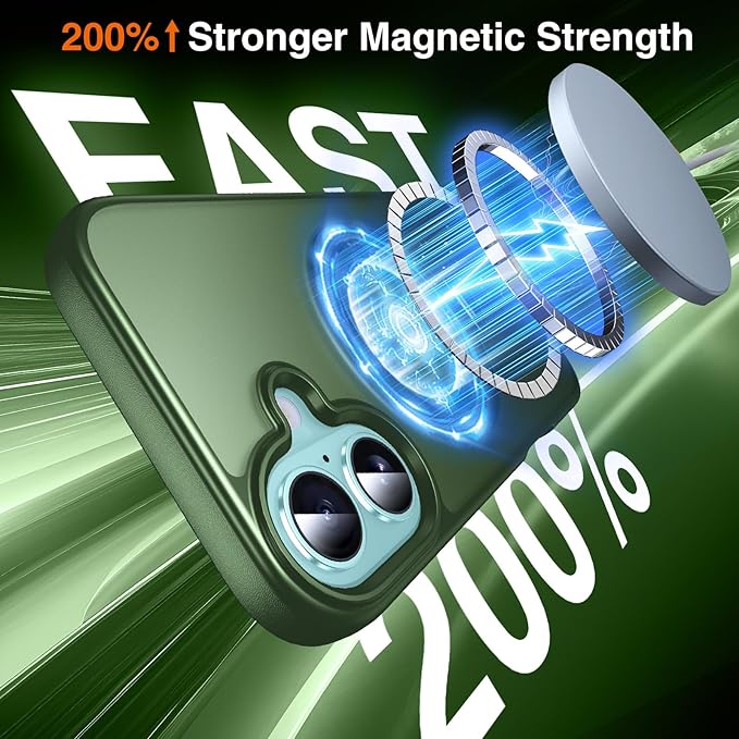 360° O-Ring MagStander for iPhone 16 Case with Magnetic Kickstand Ring Holder [Compatible with MagSafe][360°Rotate Stand Ring][Military Shockproof] Magnet iPhone 16 Phone Cover Matte Green