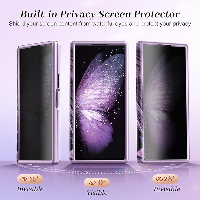 GVIEWIN for Samsung Galaxy Z Fold 7 Case with Privacy Screen Protector [Compatible with Magsafe][Built-in Kickstand] Magnetic Full-Body Hinge Protection Slim Phone Case for Z Fold 7, Quicksand/Purple