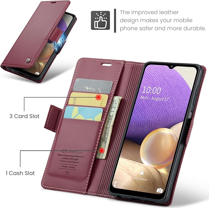 for Samsung Galaxy A32 5G Case, Premium PU Leather Wallet Case Flip Cover with [RFID Blocking][Card Holder][Stand Function] for Samsung Galaxy A32 5G (Non 4G Version), Red