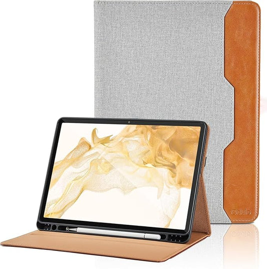 Case for Samsung Galaxy Tab S8 Plus 2022 /S7 FE 2021 /S7 Plus 2020 12.4 Inch - PU Leather Folio Case with S Pen Holder and Pocket, Auto Wake/Sleep Smart Tablet Cover, Gray