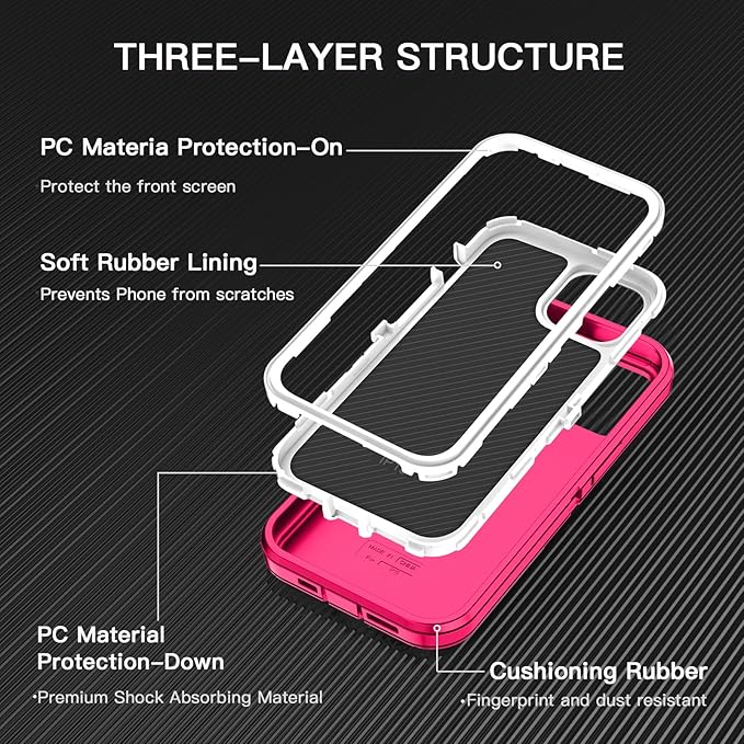 for iPhone 15 Case Shockproof Dust/Drop Proof 3-Layer Full Body Protection [Without Screen Protector] Rugged Heavy Duty Cover Case for Apple iPhone 15 6.1" 2023,Pink/White