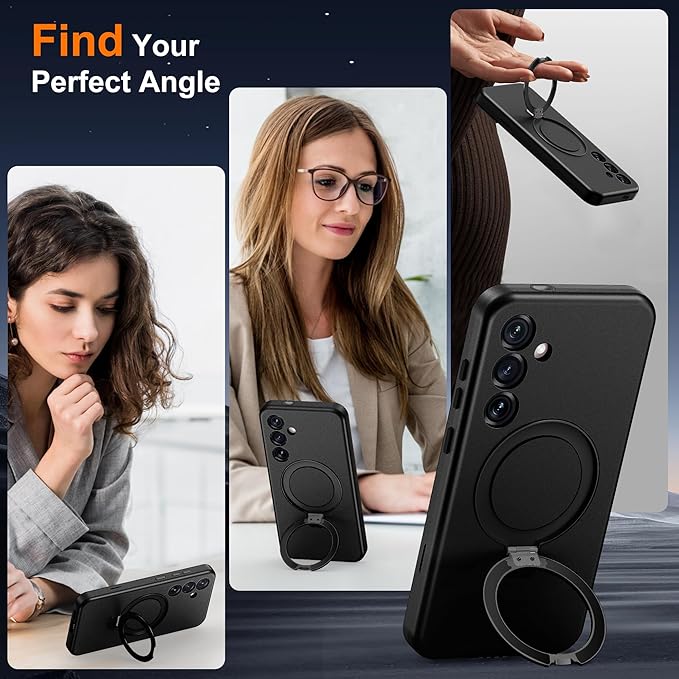 Designed for Samsung Galaxy S25 Case with Magnetic Ring Stand [Compatible with Mag-Safe][Military Grade Drop Protection][Build in Kickstand] Shockproof Galaxy S25 Phone Case 6.2",Black