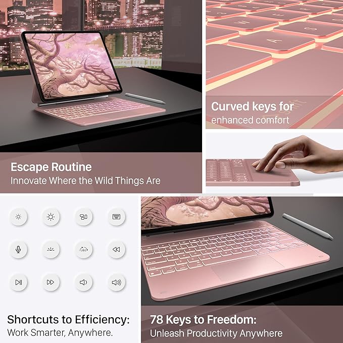 typecase Keyboard Case for iPad Air 13(M3 2025 / M2 2024) and iPad Pro 12.9 (6th, 5th, 4th, 3rd Gen),Magic Keyboard, Easy-Set Magnetic Stand,Multi-Touch Trackpad, 11 Colors Backlight,Rose Gold