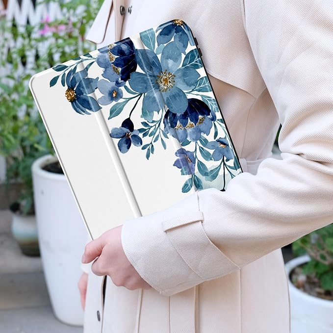 Case for Samsung Galaxy Tab S8 2022 & S7 2020, Shockproof Tablet Case for Samsung Tab S8/S7 11 inch with Auto Sleep/Wake & Trifold Stand & Soft TPU Back Cover, Blue Floral