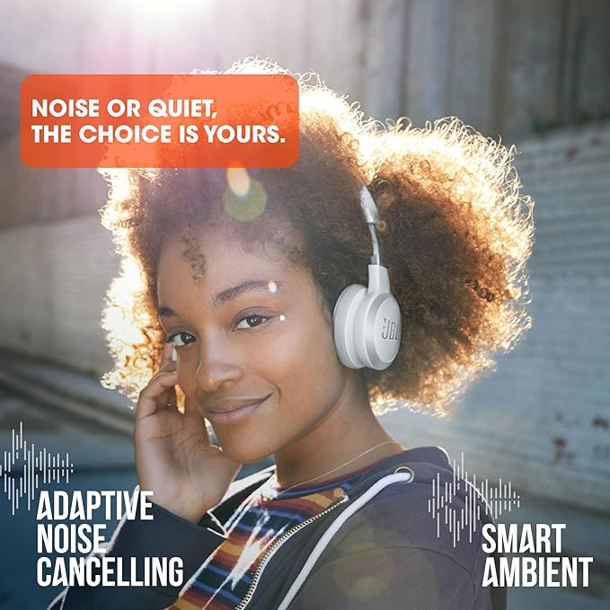 JBL Live 460NC wireless on-ear Noise Cancelling headphones with 50H battery, microphone for calls, lightweight and comfortable, and Alexa Built-in (Optimized for Android), iOS compatible (Blue)