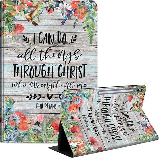 Case for Samsung Galaxy Tab S10 Plus/ S9 FE Plus/ S9 Plus 5G Tablet 12.4'', Slim PU Leather Stand Cover with Auto Wake/Sleep, Multi-Angle Viewing & Shockproof, Philippians 4:13