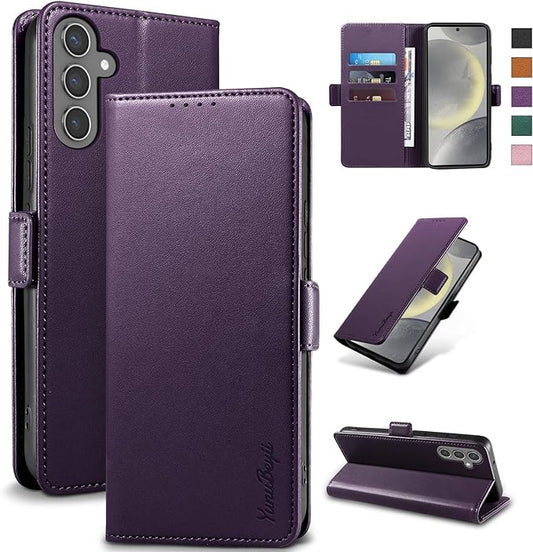 Wallet Flip Case for Samsung Galaxy S24 5G - [RFID Blocking] Luxury PU Leather Card Holder Magnetic Phone Cover with Kickstand,Shockproof Protective Case,Purple