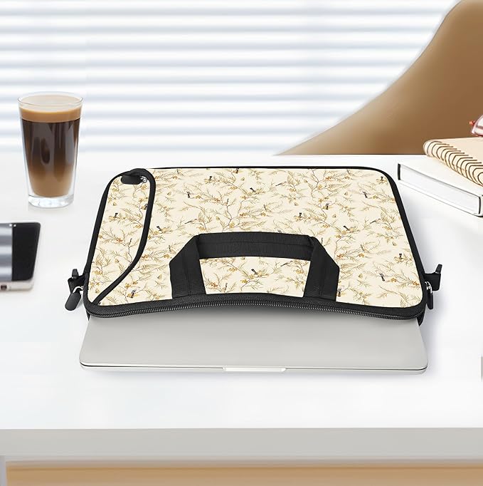 RICHEN 14 15 15.4 15.6 inch Laptop Shoulder Bag Messenger Bag Notebook Handle Sleeve Neoprene Carrying Case with Accessories Pocket (14-15.6 inch, Branches Birds)