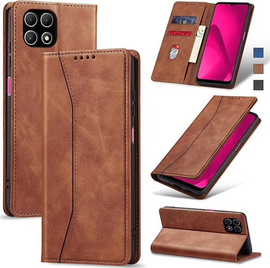 Jasonyu Flip Wallet Case for T-Mobile Revvl 7,Leather Magnetic Folio Cover with Card Holder,Kickstand - TPU Shockproof Durable Protective Phone Case,Brown