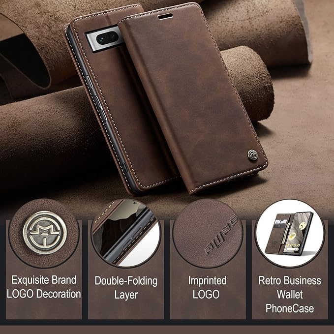 for Google 7A Case, Flip Wallet Leather Case with Card Holder Magnetic Closure Shockproof Kickstand Protective Phone Cases Cover for Google 7A,Coffee