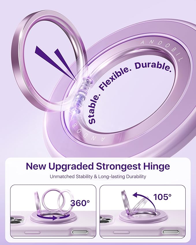 andobil [2025 3rd Gen] Magnetic Phone Grip for MagSafe [360° Rotatable & Ultra-Stable] Two-Sided Magnet Cell Phone Ring Holder Compatible with MagSafe Accessories, iPhone 17 Air 16 15 Pro Max, Purple