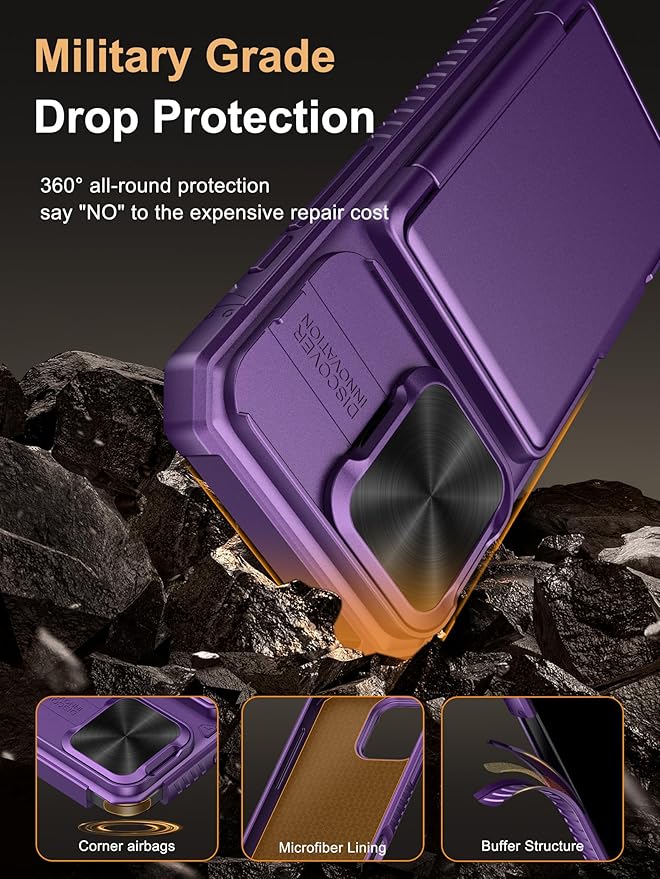 Vihibii for iPhone 16 Pro Case Wallet with Card Holder (4 Cards) [RFID Blocking] & Slide Camera Cover, Military Grade Drop Protection, Hard Back & Silicone Edge Phone Cover, 6.3" 2024, Dark Purple