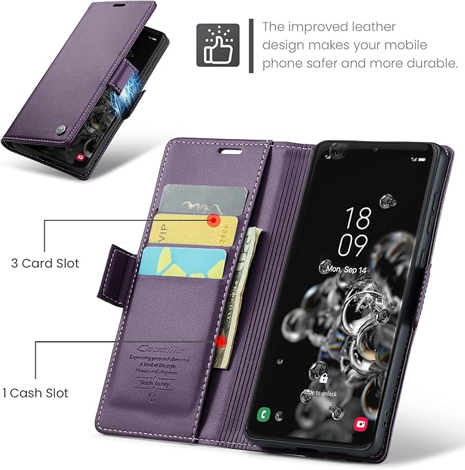 Case for Samsung Galaxy S20 Ultra Wallet Case, RFID Blocking PU Leather Flip Folio Cover Card Holder Kickstand Shockproof Phone Case Compatible with Samsung Galaxy S20 Ultra, Purple