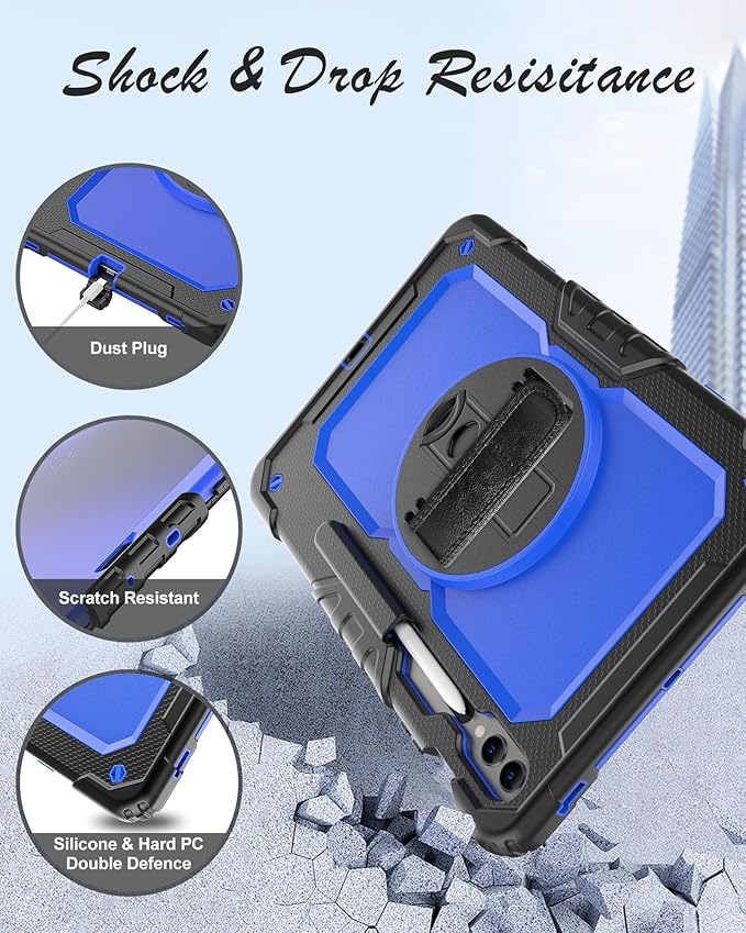 Case for Samsung Galaxy Tab S10 Plus/ S9 FE Plus/ S9 Plus 5G Tablet 12.4'', Shockproof Protective Cover with [Tempered Glass Screen Protector], Stand, Shoulder Strap & S Pen Holder (Blue)