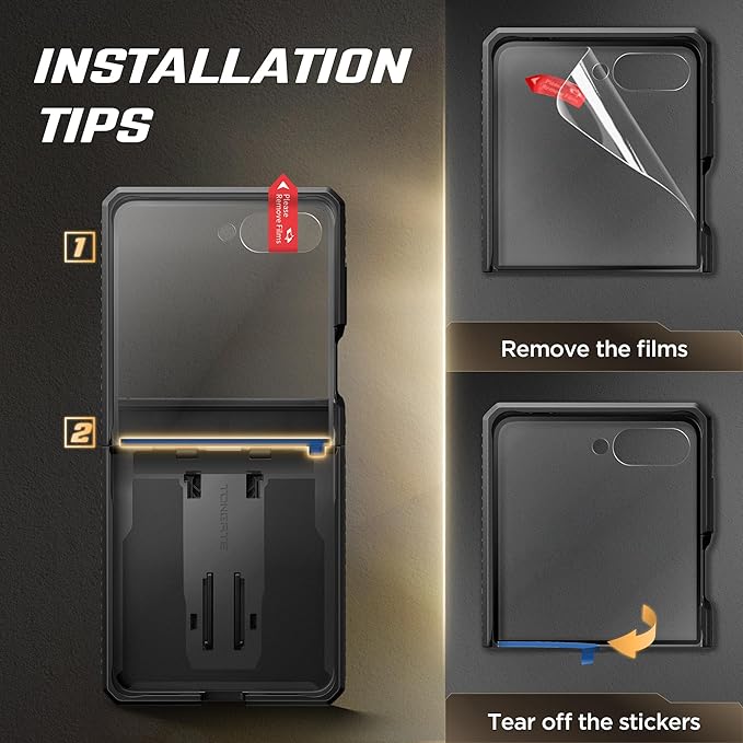 TONGATE for Z Flip 7 Case with Privacy Screen Protector, [Stand & Belt-Clip] [Hinge Protection] [Anti-Slip], Full-Body Military Grade Protective Phone Case for Samsung Galaxy Z Flip 7 5g 2025, Black