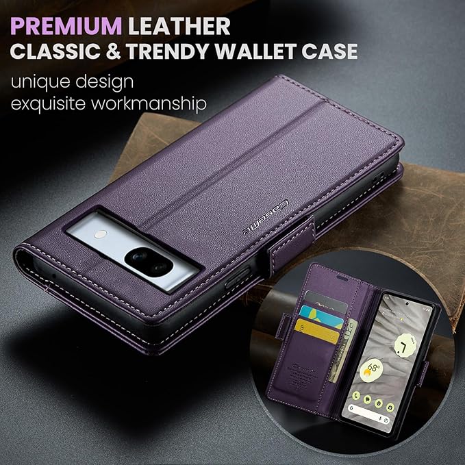 for Google Pixel 7A Case, Premium PU Leather Wallet Case Flip Cover with [RFID Blocking][Card Holder][Stand Function] Shockproof Protective for Google 7A, Purple