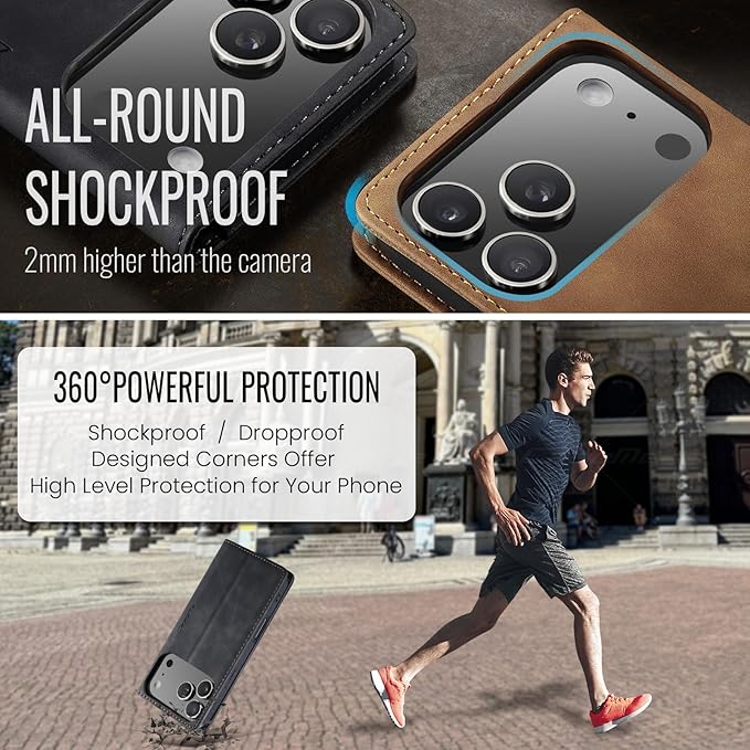 for iPhone 17 Pro Max Case, Flip Wallet Leather Case with Card Holder Magnetic Closure Shockproof Kickstand Protective Phone Cases Cover for iPhone 17 Pro Max, Black