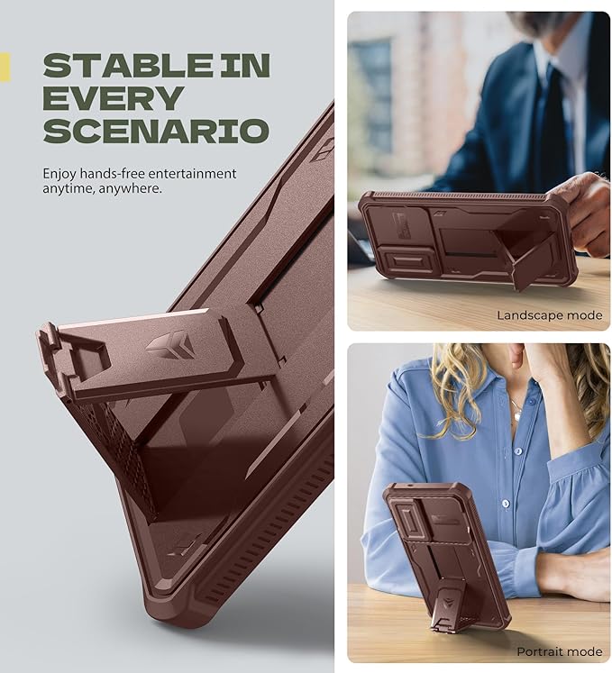 Dexnor for Samsung Galaxy S25 Edge Case with Upgraded Slide Camera Cover & 2 Front Frames & Built-in Screen Protector & Kickstand, Heavy-Duty Rugged Case Full-Body Bumper Protective Cover,Maroon Red