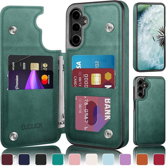 DJDUCK Designed for Samsung Galaxy S25 Plus Case Wallet with Card Holder, [Magnetic Clasp Cover] [RFID Blocking Leather Protection] Shockproof Women Men Cases for Samsung S25 Plus Sea Green