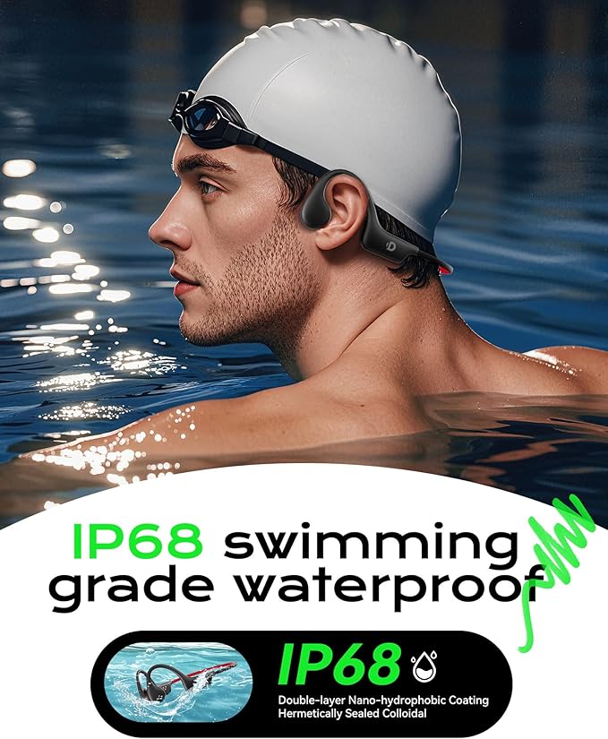 Open Ear Sport Headphones, Wireless Bone Conduction Earphones, Built-in 32GB MP3,with Mic, IP68, Sweat & Water Resistant, Up to 8 Hours Battery, Bluetooth 5.3, for Running, Workouts, Swimming