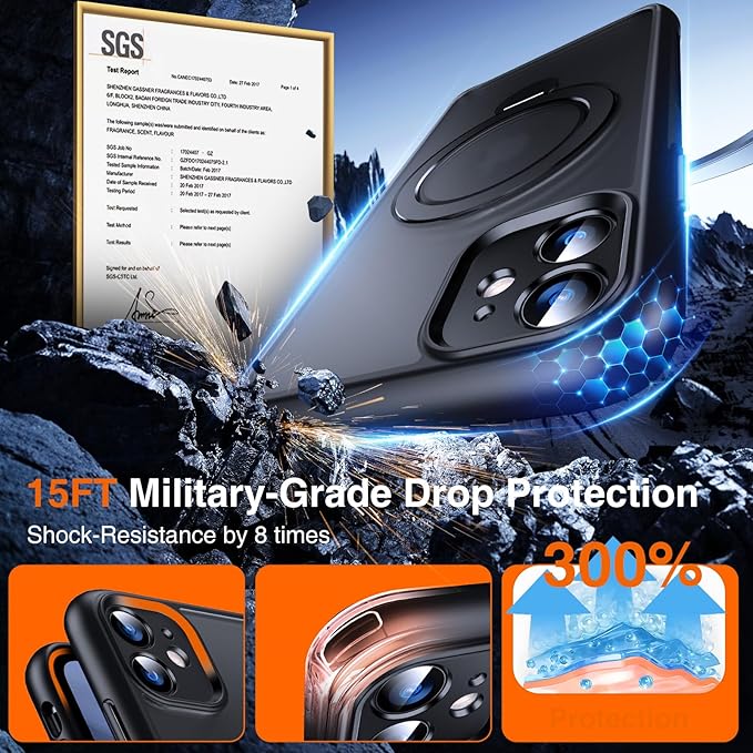 360° O-Ring MagStander for iPhone 11 Case with Magnetic Kickstand Ring Holder [Compatible with MagSafe][360°Rotate Stand Ring][Military Shockproof] Magnet iPhone 11 Phone Cover Matte Black