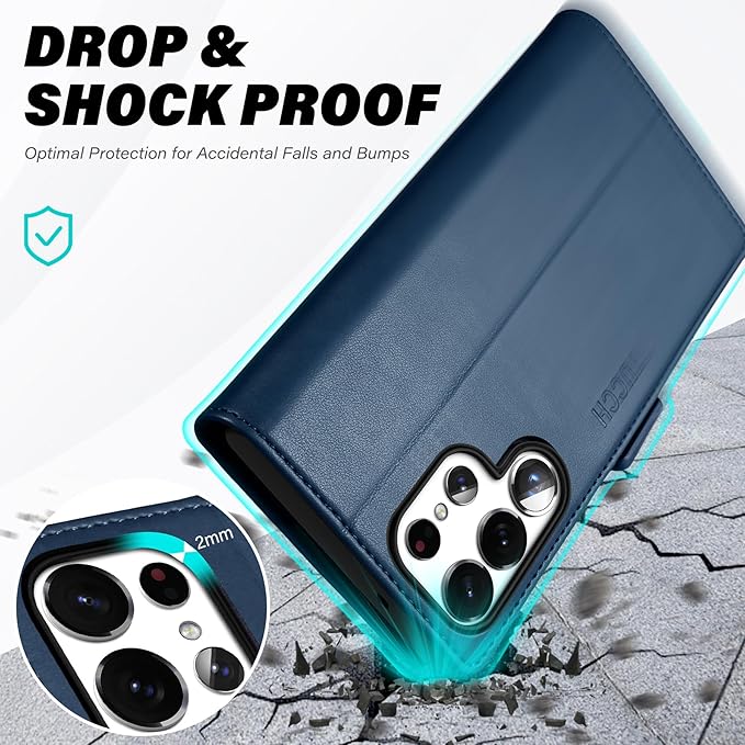 TUCCH Case for Galaxy S25 Ultra, Wallet Case with [TPU Shockproof Interior Case] Stand RFID Blocking Card Holder, Magnetic PU Leather Protective Flip Cover Compatible with Galaxy S25 Ultra, Dark Blue