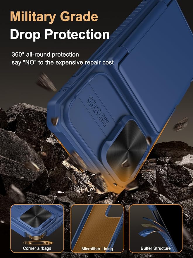 Vihibii for iPhone 16 Wallet Case with Card Holder (4 Cards) [RFID Blocking] & Slide Camera Cover & Raised Edges Protect Screen, Shockproof Rugged Phone Cover for iPhone 16 6.1" 2024, Blue