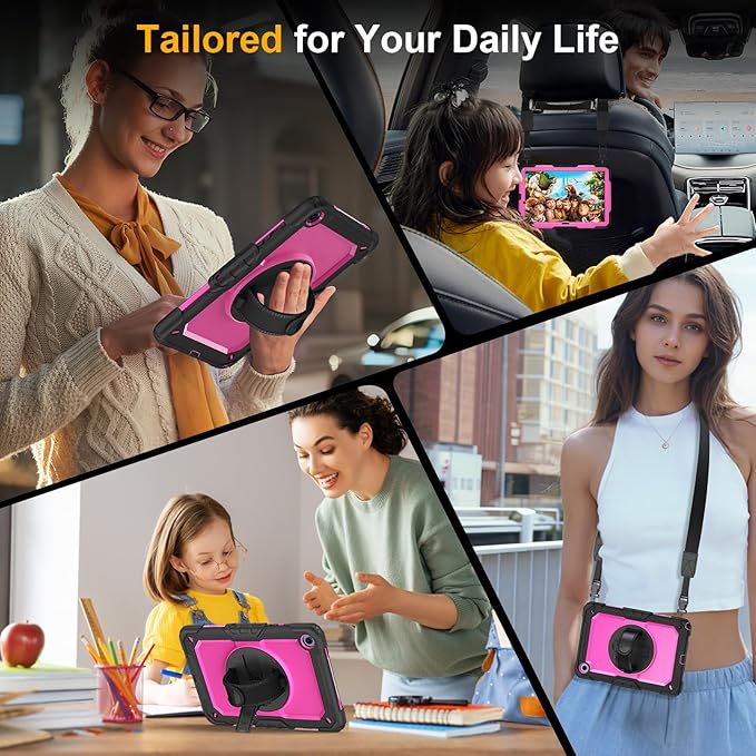 Case for Samsung Galaxy Tab A9+/A9 Plus 11 Inch 2023(SM-X210/X216/X218), Ubearkk Full-Body Drop Protection Case with Screen Protector, 360° Rotating Stand and Hand/Shoulder Strap, Pink