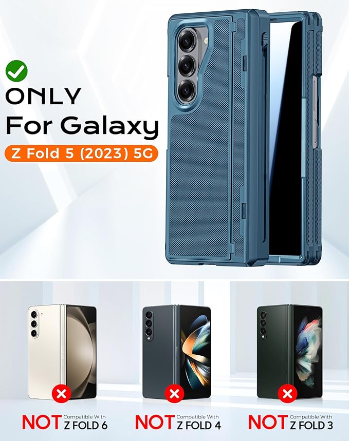 for Samsung Galaxy Z Fold 5 Case with S Pen Holder & Privacy Screen Protector & Kickstand & Hinge Protection, Full Body Cover Hard Non-Slip Shockproof Case for Galaxy Z Fold 5 (Lake Blue)