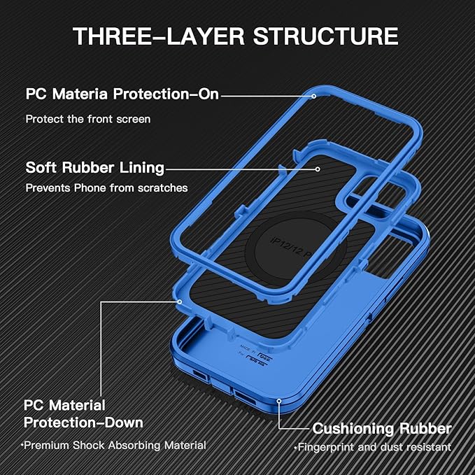 for iPhone 12 Case,iPhone 12 Pro Case [Compatible with MagSafe] Shockproof 3-Layer Full Body Protection Rugged Heavy Duty Cover for Apple iPhone 12/12 Pro 6.1",Sea Blue