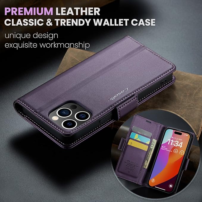 for iPhone 15 Pro Max Case, Premium PU Leather Wallet Case Flip Cover with [RFID Blocking][Card Holder][Stand Function] Shockproof Protective for iPhone 15 Pro Max 6.7", Purple