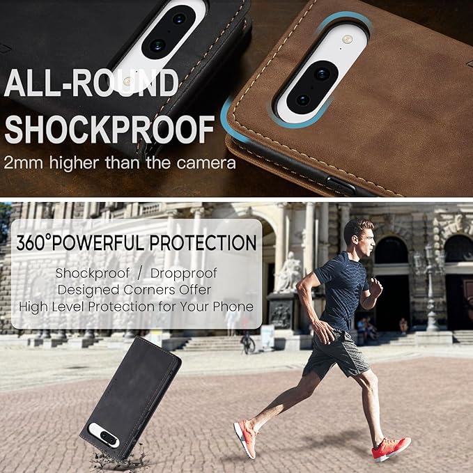 for Google Pixel 8A Case, Flip Wallet Leather Case with Card Holder Magnetic Closure Shockproof Kickstand Protective Phone Cases Cover for Pixel 8A, Black