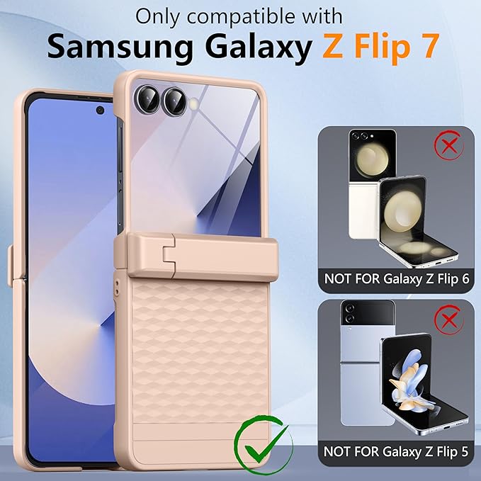 Magnetic for Samsung Galaxy Z Flip 7 Case [Hinge Protection＆Kickstand][Compatible with MagSafe][Built-in Screen Protector] Full-Body Military Protection Phone Case for Samsung Z Flip 7 Gold